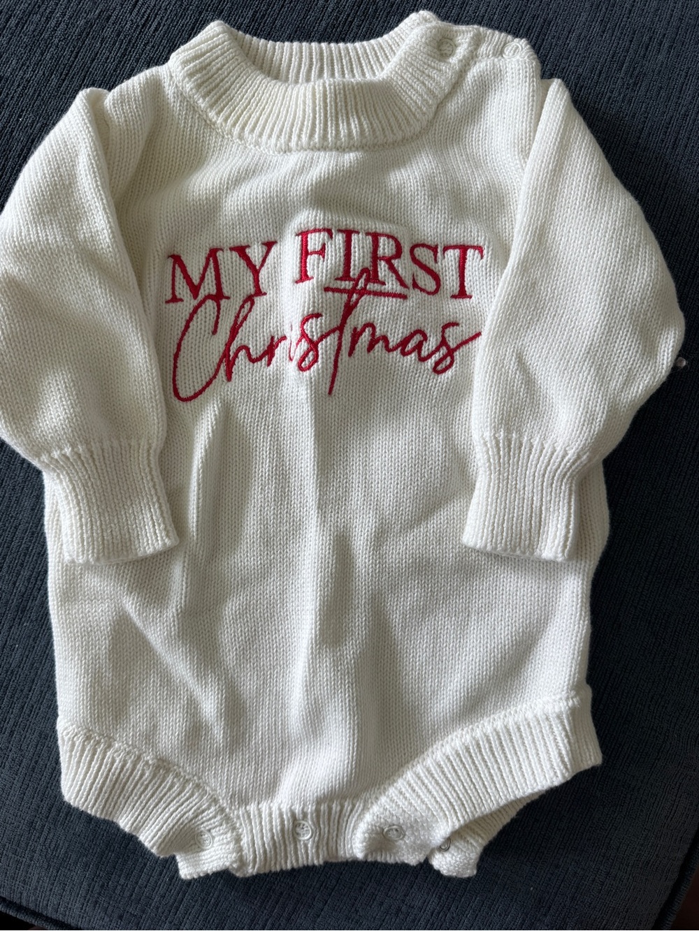 Baby 'My First Christmas' White Knit One-Piece Bodysuit